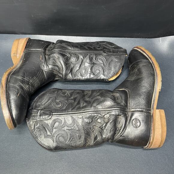 Vintage Double H Cowboy Boots Western Rockabilly Mens 8.5 D Black Leather main image 14
